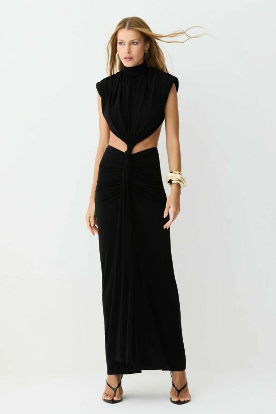 Imagem de Vestido Mídi Abertura Lateral E Costas Detalhe Frontal Preto Zen